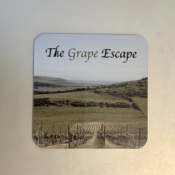 The Grape Escape...  9.5cm cork backed coaster 