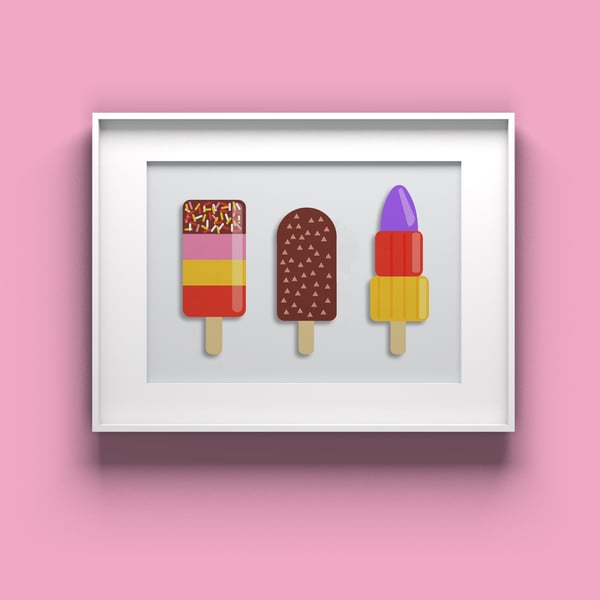 Trio of ice lollies art print for kids bedroom, kitchen or hallway