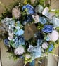 Beautiful blue and white flower door wreath