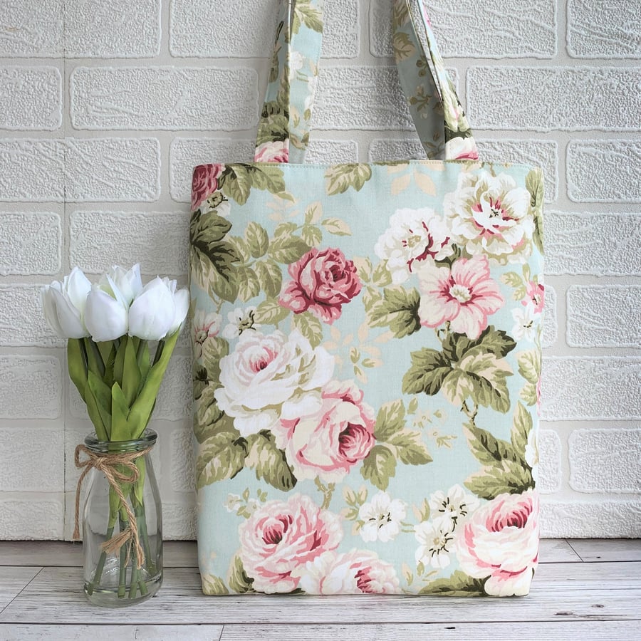 Pastel rose garden floral tote bag