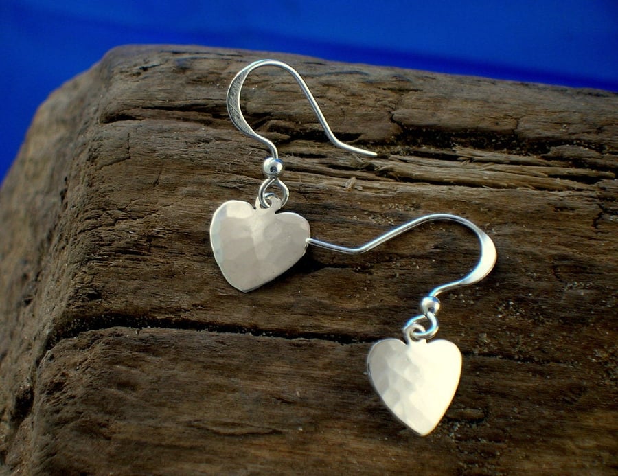 Hammered Silver Heart Earrings, Handmade silver hearts, Sterling Silver 