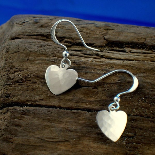 Hammered Silver Heart Earrings, Handmade silver hearts, Sterling Silver 