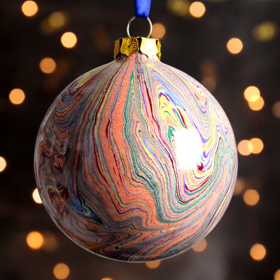 Large ceramic Christmas bauble rainbow agate pattern