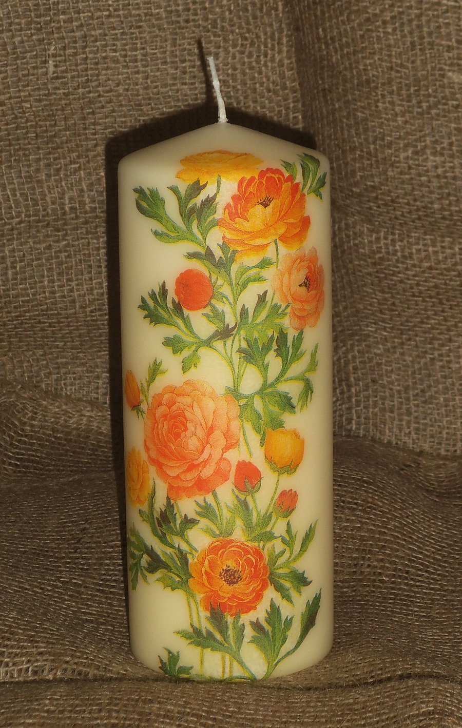 Decorated candle Scented (Vanilla) Pretty Floral napkin decoupage Unusual