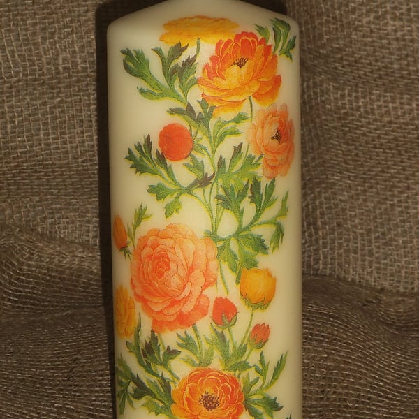 Decorated candle Scented (Vanilla) Pretty Floral napkin decoupage Unusual