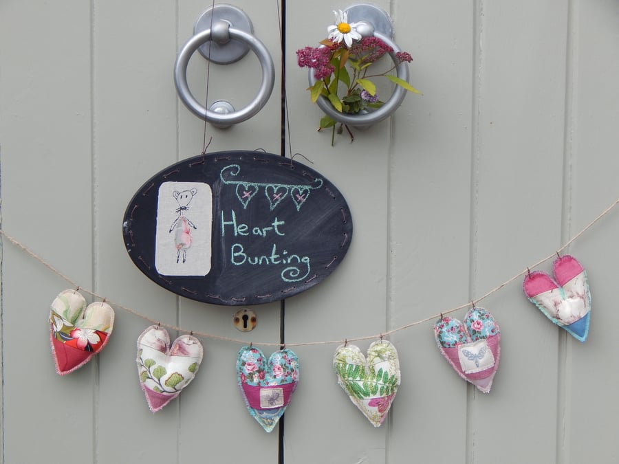 Patchwork heart bunting - Bee and moth  70cm 