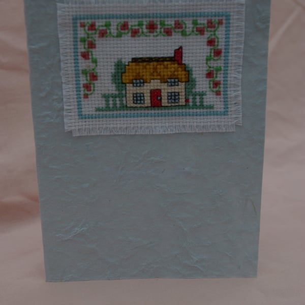 Large Card Cross Stitch Thatched Cottage Reserved for Kelly