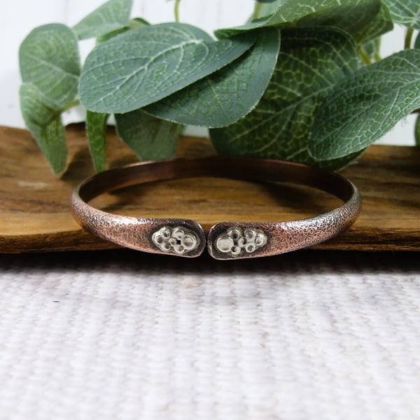 Bangle, Copper with Beaded Pattern Antiqued Finish. Size 19cms