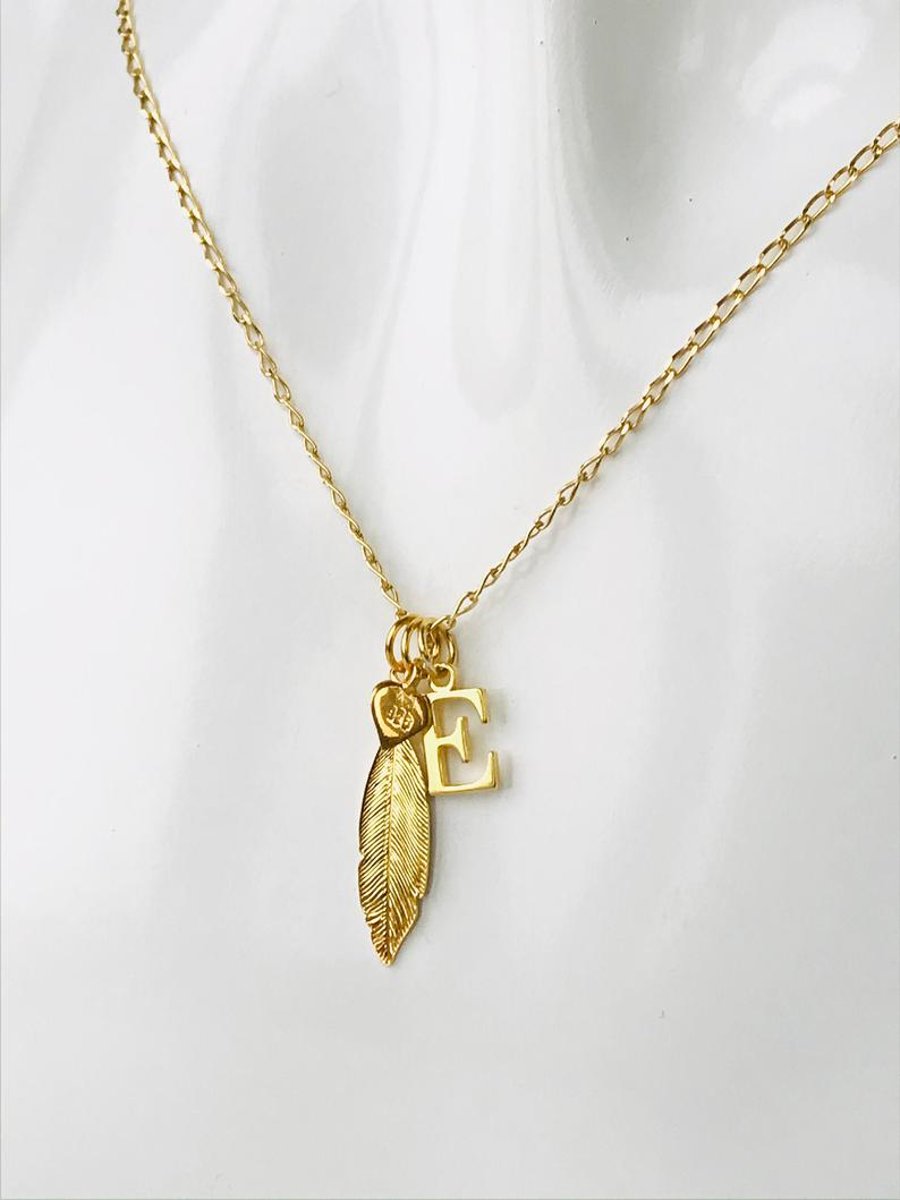 Gold Vermeil E Initial Feather Necklace  (different letter available)
