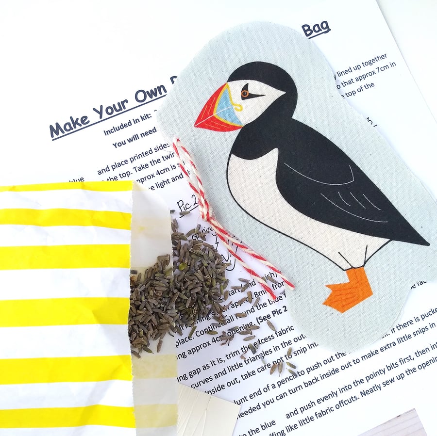 Puffin Lavender Bag Kit, Diy Craft Kit, Puffin Sewing Kit, Bird Decoration