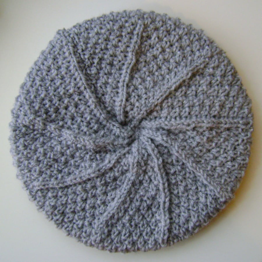 Beanie Hat in Light Grey Aran Wool 