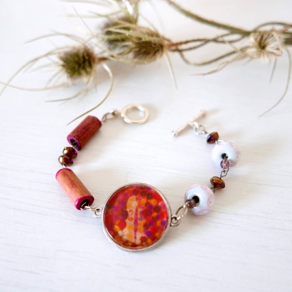 Dusty Pink Flower Bracelet, Violin Music Lover Jewellery, Handmade Beaded
