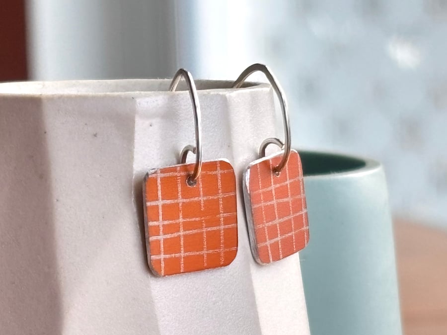 Orange square drop earrings
