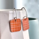 Orange square drop earrings