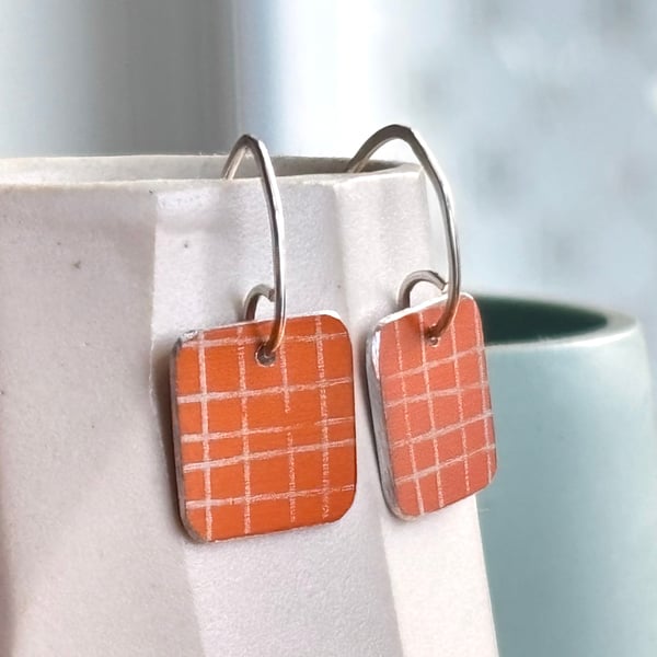 Orange square drop earrings