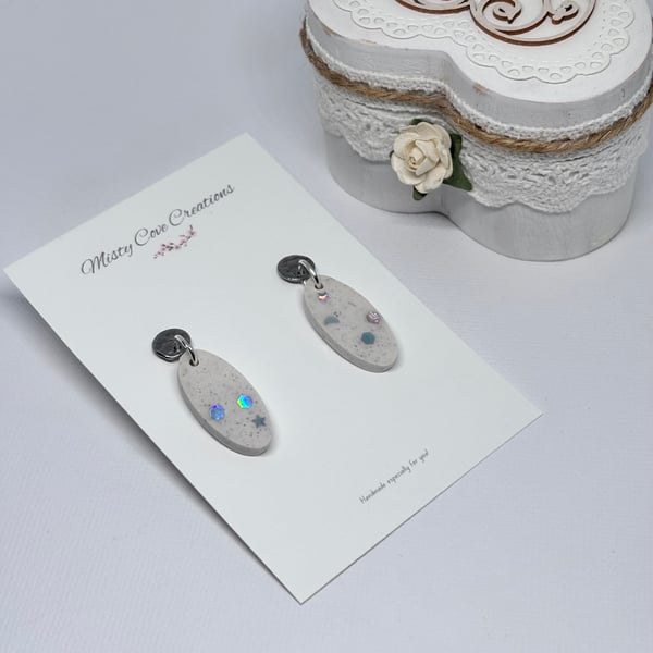 Oval Glitter Drop Earrings – Sparkly Earrings – Lightweight Resin Dangle Drops
