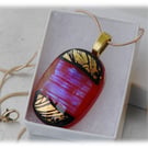 Dichroic Glass Pendant 089 Red Gold Black Handmade with gold plated chain