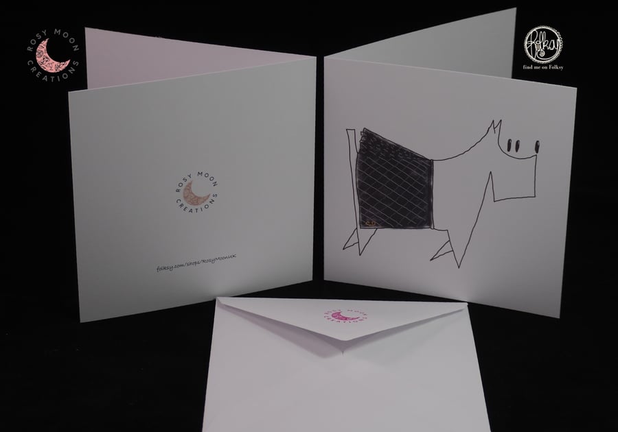 White Scottie Dog Wearing Grey Kilt Blank Card - Seconds Sunday