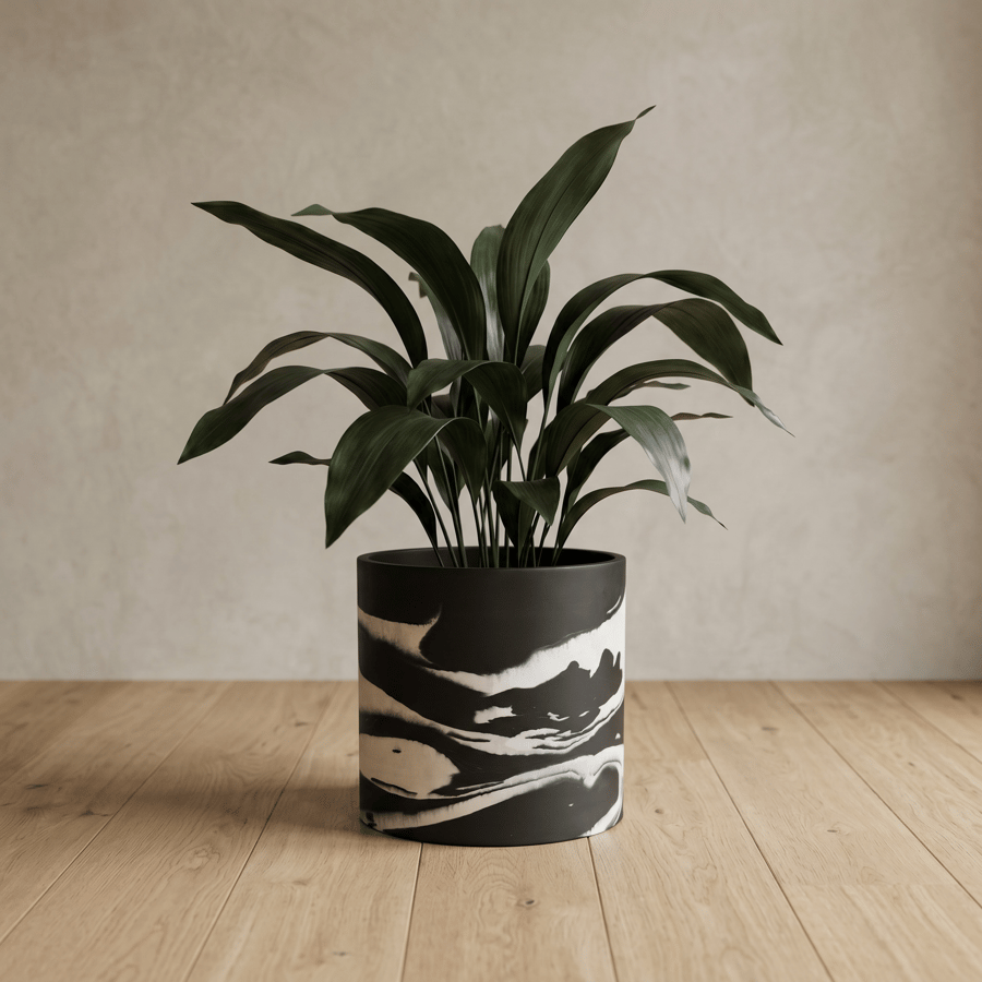 Large Black and White Marbled Plant Pot 19 cm Indoor Planter