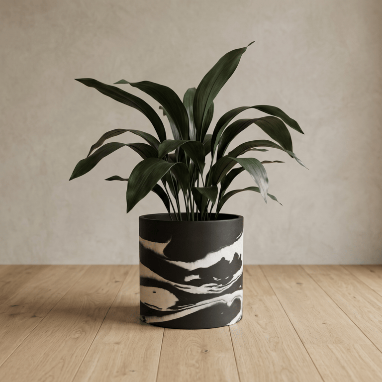 Large Black and White Marbled Plant Pot 19 cm Indoor Planter