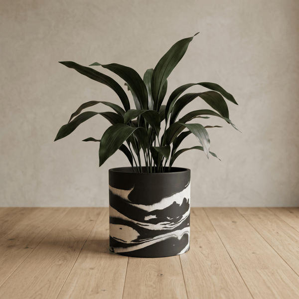 Large Black and White Marbled Plant Pot 19 cm Indoor Planter