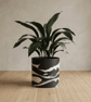 Large Black and White Marbled Plant Pot 19 cm Indoor Planter