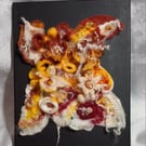 3D Wet-felted organic wall hanging on canvas. Vibrant autumn colours.