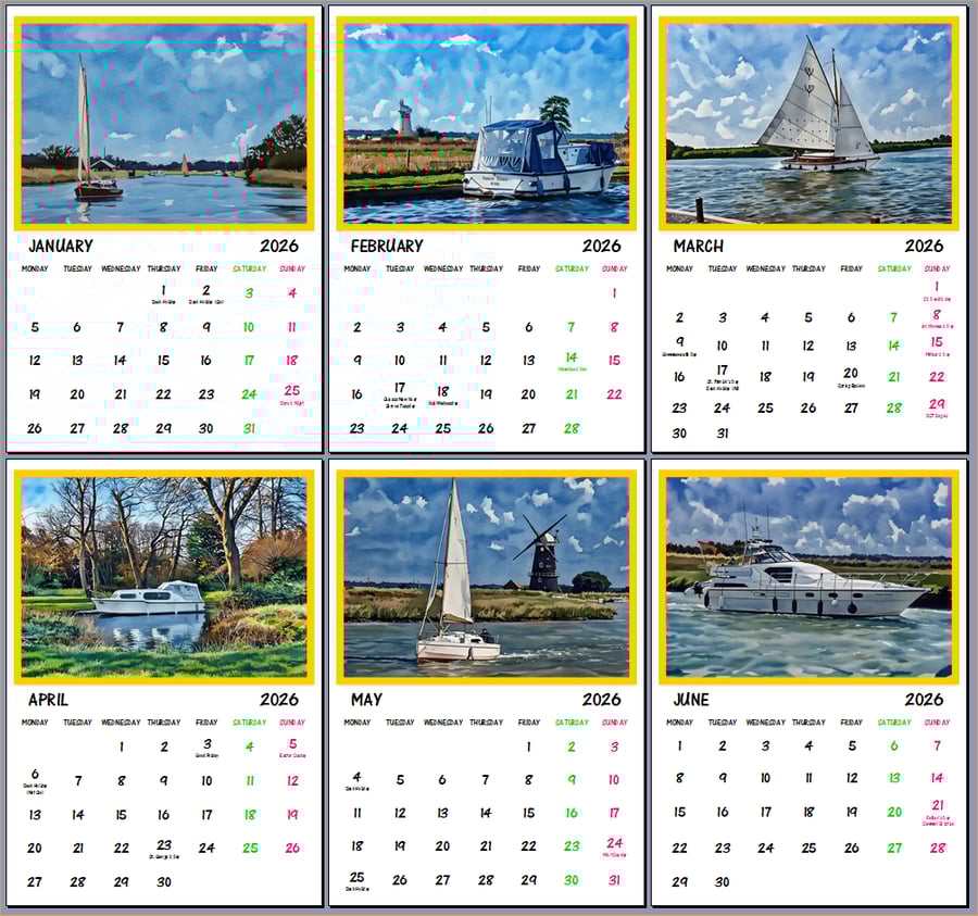 2026 A4 Calendar Boats On Norfolk Broads 