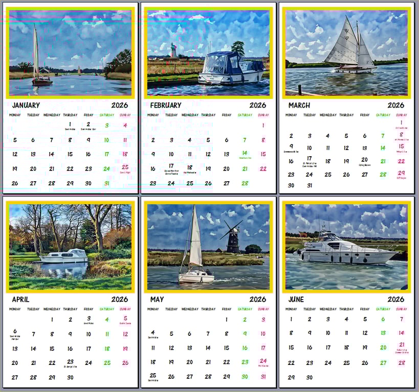 2026 A4 Calendar Boats On Norfolk Broads 