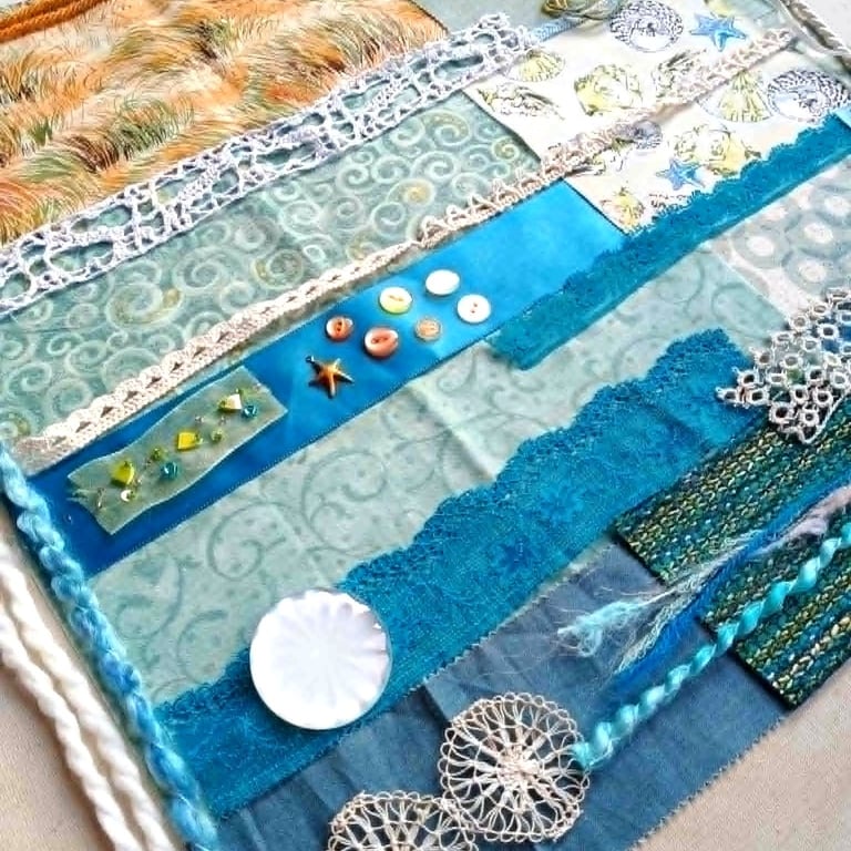 Seaside Blue - Slow Stitching kit with vintage and reclaimed textiles