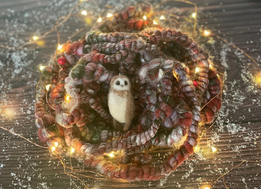 Felted Owl - Felted Barn Owl - Christmas Decoration - Christmas Tree Decoration 