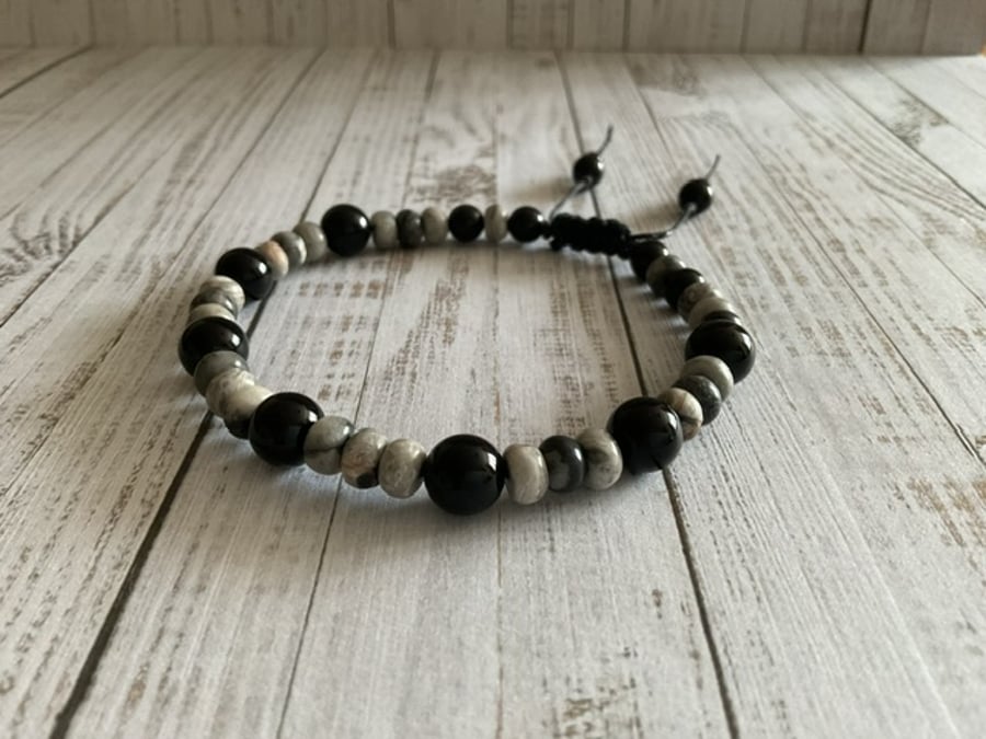 Earth Jasper and Black Onyx adjustable hemp and... - Folksy