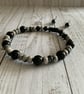 Earth Jasper and Black Onyx adjustable hemp and linen unisex bracelet