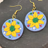 Handcrafted, polymer clay, yellow flower disc earrings.