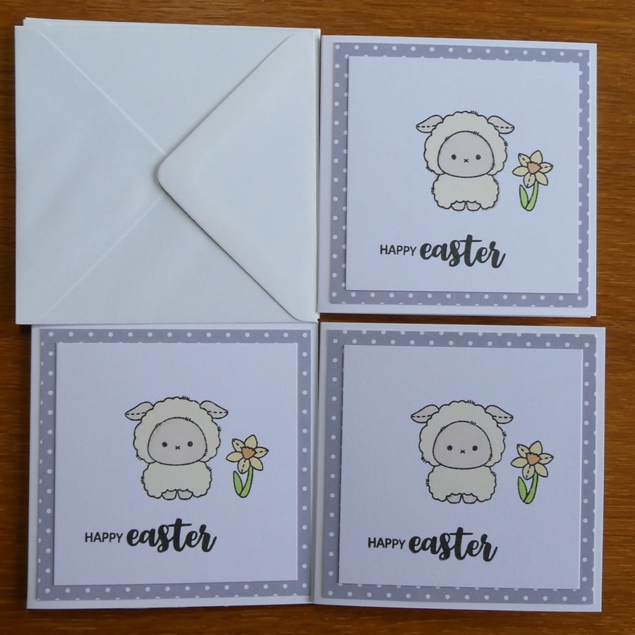 Pack of 3 Mini Easter Cards - Sheep - Grey Polka Dots