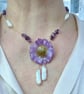 Azure Fairy Bloom Necklace – Real Erigeron Flower, Amethyst & Biwa Pearls - Image 8