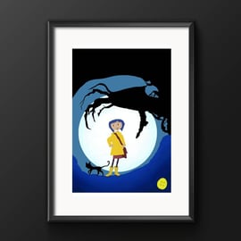 Coraline inspired print, Tim Burton, buttons A4 wall art