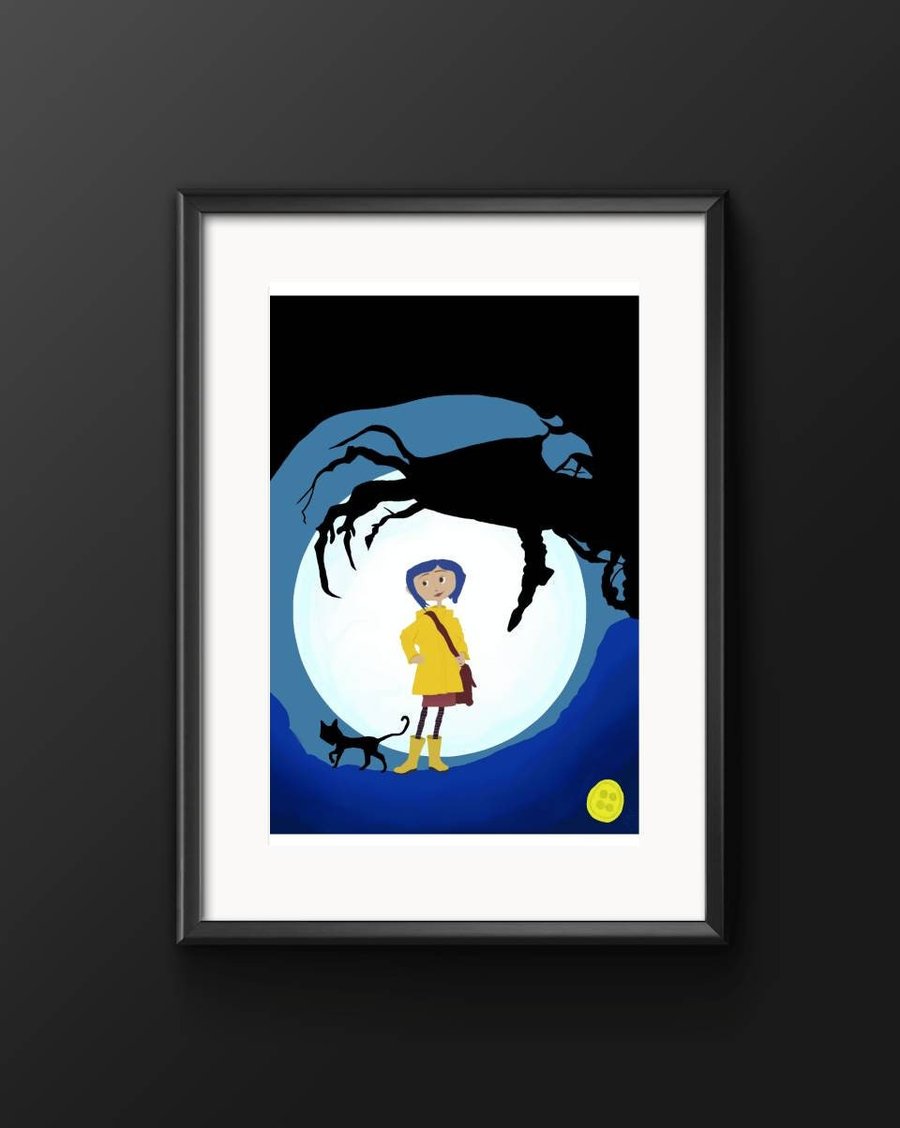 Coraline inspired print, Tim Burton, buttons A4 wall art