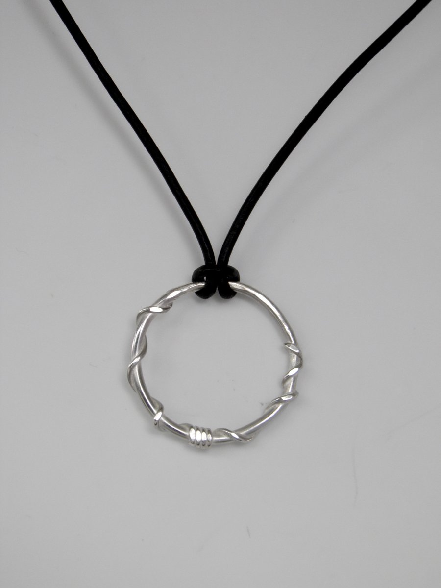Silverl Ring on Leather Necklace