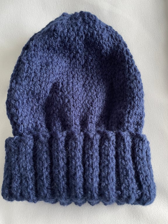 Adult Hand Knitted Navy Beanie Hat