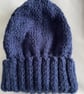 Adult Hand Knitted Navy Beanie Hat - Image 1