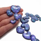 16 Handmade Heart Charms in Blue with Glitter & Metallic Inclusions