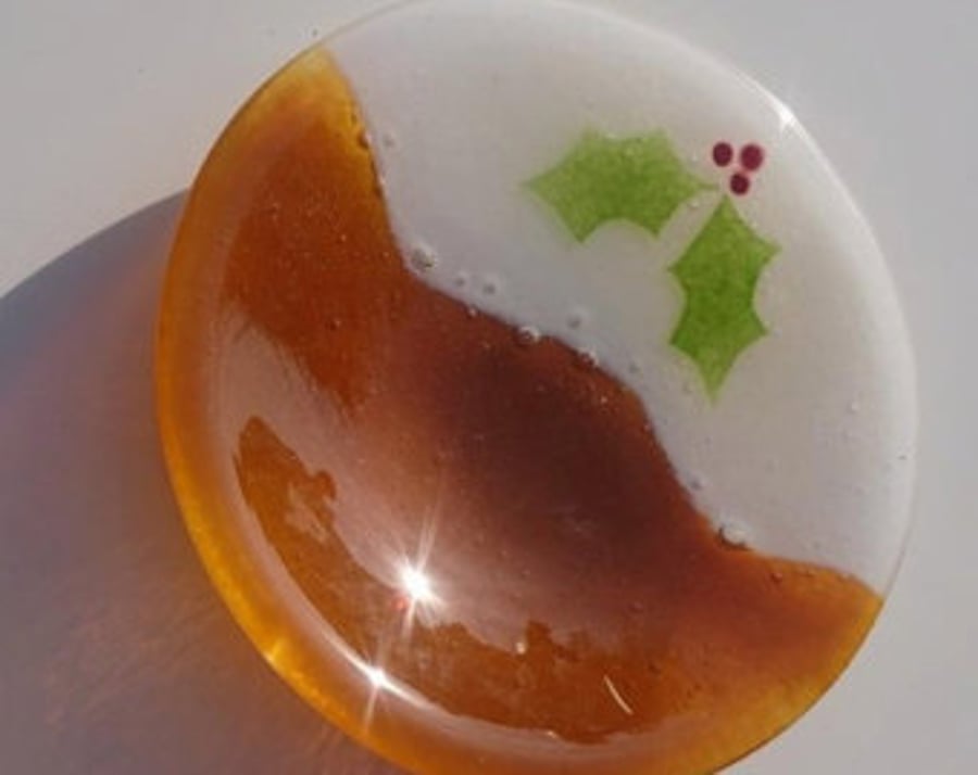 Fused Glass Christmas Pudding Bowl, Ornamental Christmas bowl