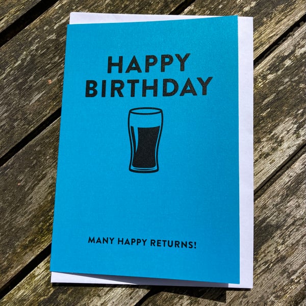 Vintage Typographic Style Birthday Card with Beer Glass Graphic
