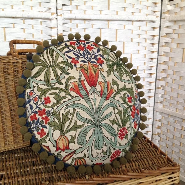 William Morris tapestry cushion, complete round cushion