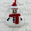 Handmade Fused Glass Snowman Hanging Christmas Decoration 