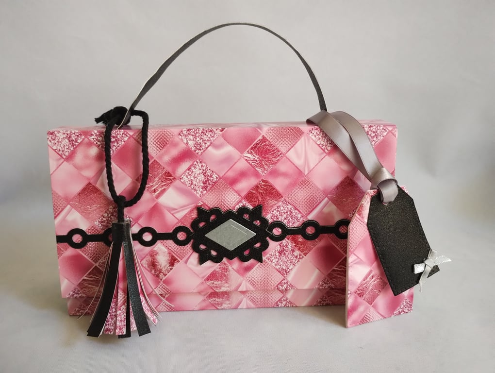 Pinky-Red Diamond and Black Handbag Style Gift Box 