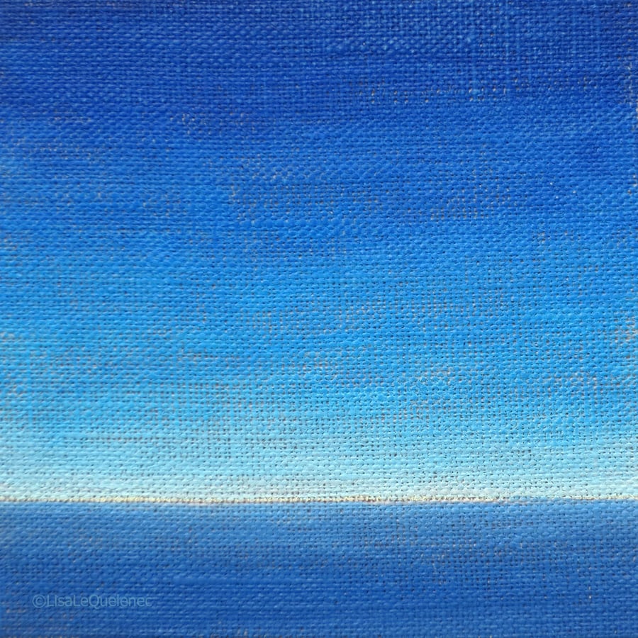 Original minimalist painting of twilight over the ocean miniature small art