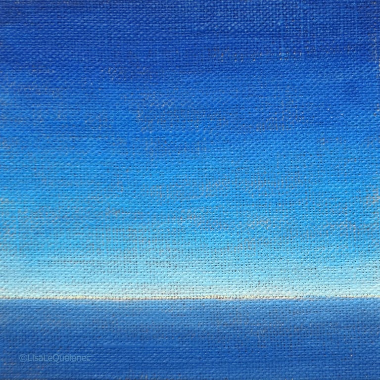 Original minimalist painting of twilight over the ocean miniature small art