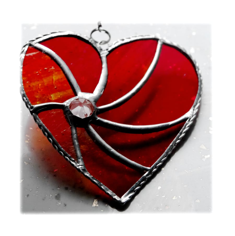 Red Swirl Heart Stained Glass Suncatcher 032